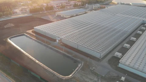 Aerial view of the greenhouse complex Stock Footage 91326460