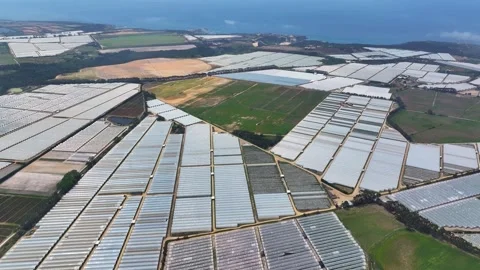 Aerial view of a greenhouse complex Stock Footage 341812372