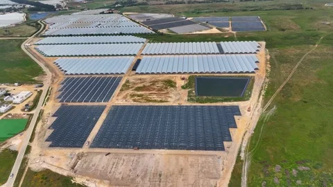 Aerial view of greenhouse complex with polytunnels Stock Footage 341812200
