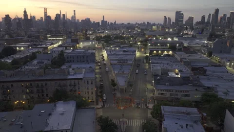 Aerial view of Greenpoint at night Stock Footage 312646567