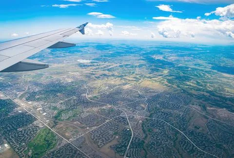 Aerial view of Greenwood Village, view from window seat in an airplane Stock Photos
