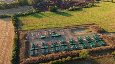Aerial view of Grendon battery storage facility, United Kingdom. Stock Footage 346609078