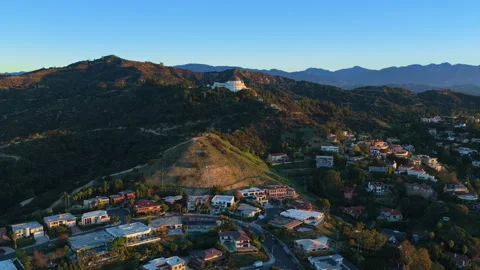 Aerial View of Griffith Observatory Above Los Angeles Hills Video stock 342681096