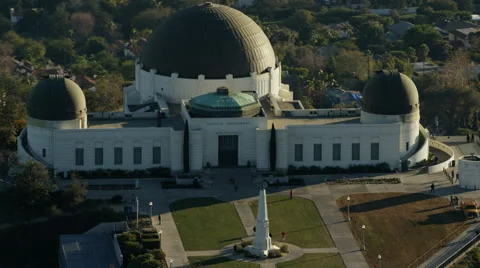 Aerial view of Griffith Observatory and suburbs in California Hills Stock Footage 64785253