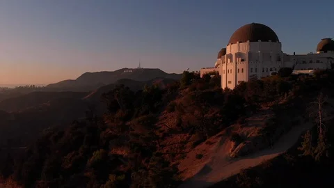 Aerial View Of Griffith Observatory Los Angeles At Sunset Stock Footage 127804774