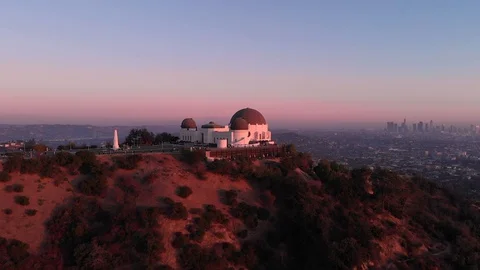 Aerial View Of Griffith Observatory Los Angeles At Sunset Stock Footage 127804815