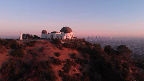 Aerial View Of Griffith Observatory Los Angeles At Sunset Stock Footage 127804863
