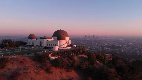 Aerial View Of Griffith Observatory Los Angeles At Sunset Stock Footage 127804903