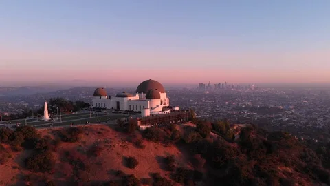 Aerial View Of Griffith Observatory Los Angeles At Sunset Stock Footage 127805030
