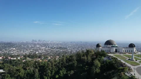 Aerial View of Griffith Observatory Overlooking Los Angeles, California Stock Footage 324104453