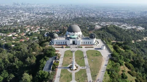 Aerial View of Griffith Observatory Overlooking Los Angeles, California Stock Footage 324110532
