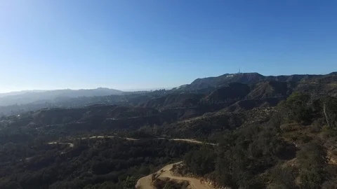Aerial View of Griffith Park Observatory Los Angeles California Pan Shot Stock Footage 94133365