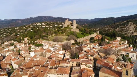 Aerial view of Grimaud Stock Footage 88347562
