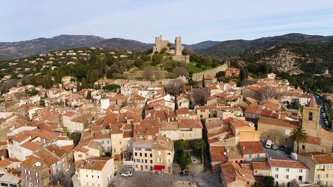 Aerial view of Grimaud Stock Footage 88347612