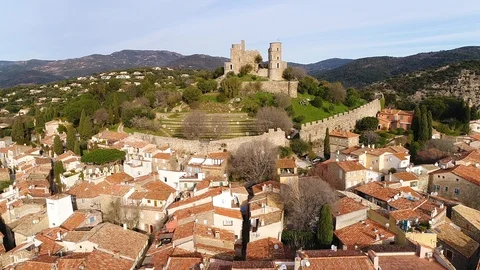Aerial view of Grimaud Stock Footage 88347616