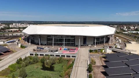 Aerial view of Groupama Stadium (Parc Olympique Lyonnais) in Lyon, France Video stock 293127776