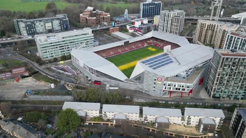 Aerial View Of Gtech Community Stadium, ... | Stock Video | Pond5