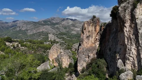 Aerial View of Guadalest Mountain Cliffs and Valley in Spain Stockbeeldmateriaal 330010155