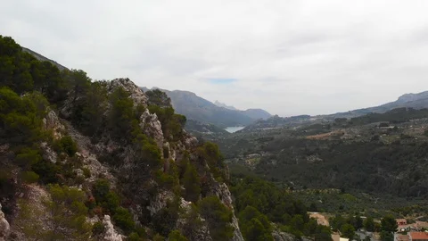 Aerial view of Guadalest valley in Spain. Bernia mountain is in the background Stock Footage 123729003