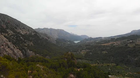 Aerial view of Guadalest valley in Spain. Bernia mountain is in the background Stock Footage 123729012