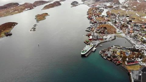 Aerial View of the Gulf and the Small Port Town on the Shore Stock Footage 135873316