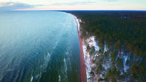 Aerial view. Gulf of Riga in winter. Coast of the Baltic Sea. Stock Footage 299641649
