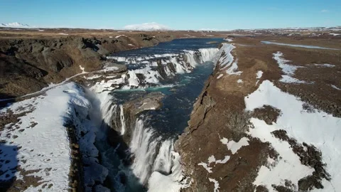 Aerial view of Gullfoss Falls waterfall in Iceland | Golden Circle Stock Footage 270784780