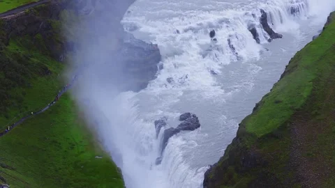 Aerial view of Gullfoss waterfall and canyon in Iceland Stock Footage 320632762