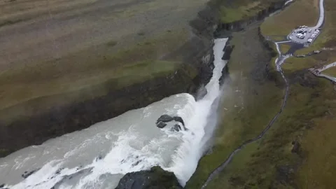Aerial view of Gullfoss waterfall Stock Footage 345166944