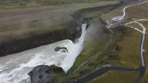 Aerial view of Gullfoss waterfall Stock Footage 345167323