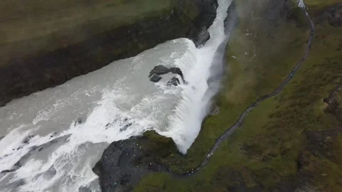 Aerial view of Gullfoss waterfall Stock Footage 345167488