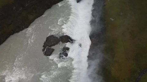 Aerial view of Gullfoss waterfall Stock Footage 345167593