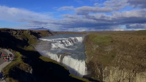 Aerial view of Gullfoss waterfall located in the canyon in Iceland Stock Footage 94112662
