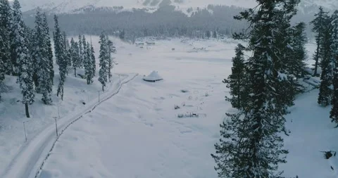 Aerial view of Gulmarg during fresh snowfall — a Himalayan winter dream Stock Footage 310656310