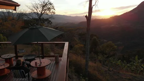 Aerial view of guy in mountain house sunset - Drone  São Bento Stock Footage 158030630
