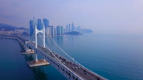 Aerial view Gwangan bridge at Busan,South Korea Stock Footage