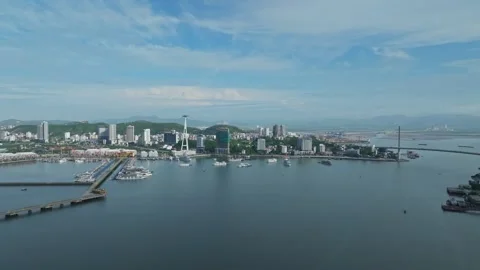 Aerial View of Ha Long Waterfront and Bay in Quang Ninh, Vietnam Stockbeeldmateriaal 342690160