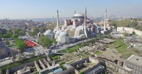 Aerial view of Hagia Sophia, Ayasofya in Istanbul, Turkey Stock Footage