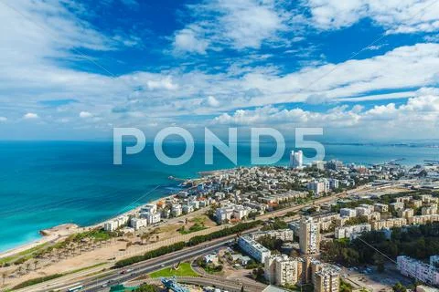 Aerial View of Haifa city Stock Photos