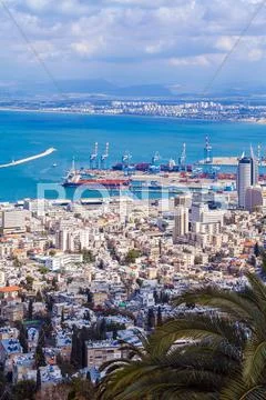 Aerial View of Haifa city Stock Photos