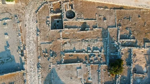 Aerial view half drone ruins archaeological of Egnazia, Puglia - Italy Stock Footage 93350653
