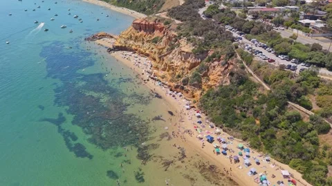Aerial View of Half Moon Bay Beach and Cliffs on Summer Day Stock Footage 327889181