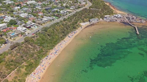Aerial View of Half Moon Bay Beach and Pier in Black Rock Melbourne Stock-Footage 327889213