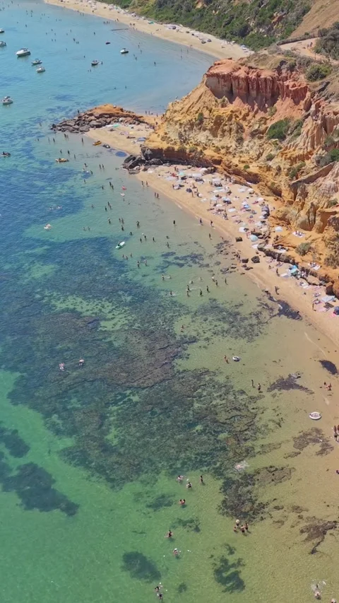 Aerial View of Half Moon Bay Beach and Cliffs on Summer Day Stock-Footage 327911220