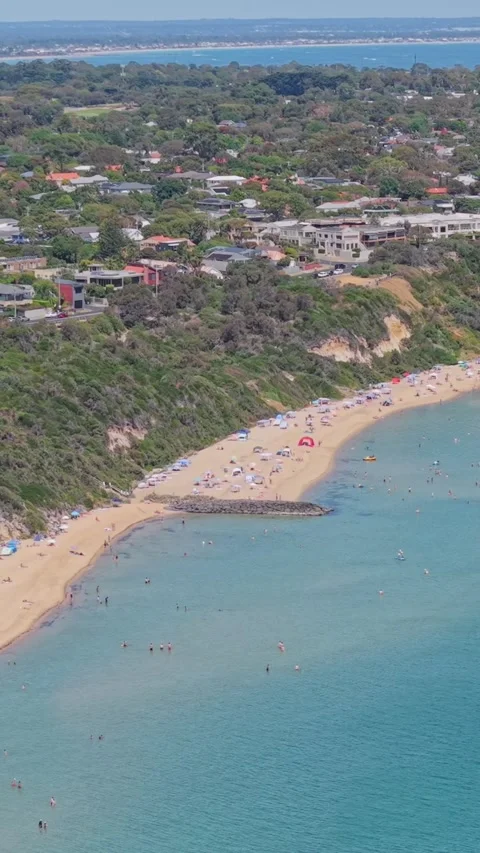 Aerial View of Half Moon Bay and Red Bluff Cliffs in Black Rock Melbourne 스톡 동영상 327911768