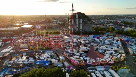 Aerial view of Hamburger Dom fairground in Hamburg, Germany. Stock Footage 344968197