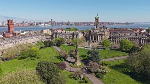 Aerial view of Hamilton Square Birkenhead, Wirral, England Stock Footage 334800075