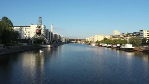 Aerial view of Hammarby Sjöstad, Södermalm in Stockholm (10) Stock Footage 163818246