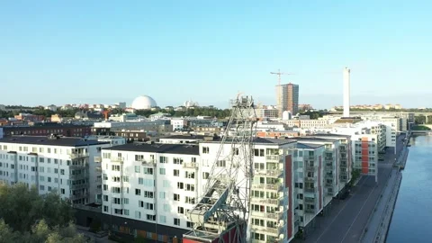 Aerial view of Hammarby Sjöstad, Södermalm in Stockholm (13) Stock Footage 163818643