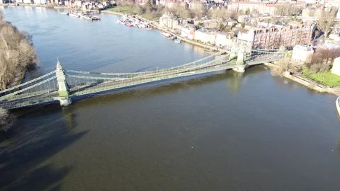 Aerial View of Hammersmith Bridge in Winter Sunshie Stock Footage 135420360